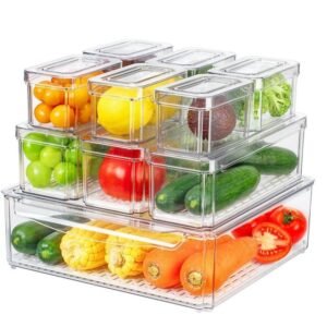 AISOON Juego de 10 Contenedores Organizadores para Nevera con Tapas, Apilables, Transparentes y Sin BPA para Alimentos, Bebidas y Almacenamiento, Ideal para la Organización de la Cocina